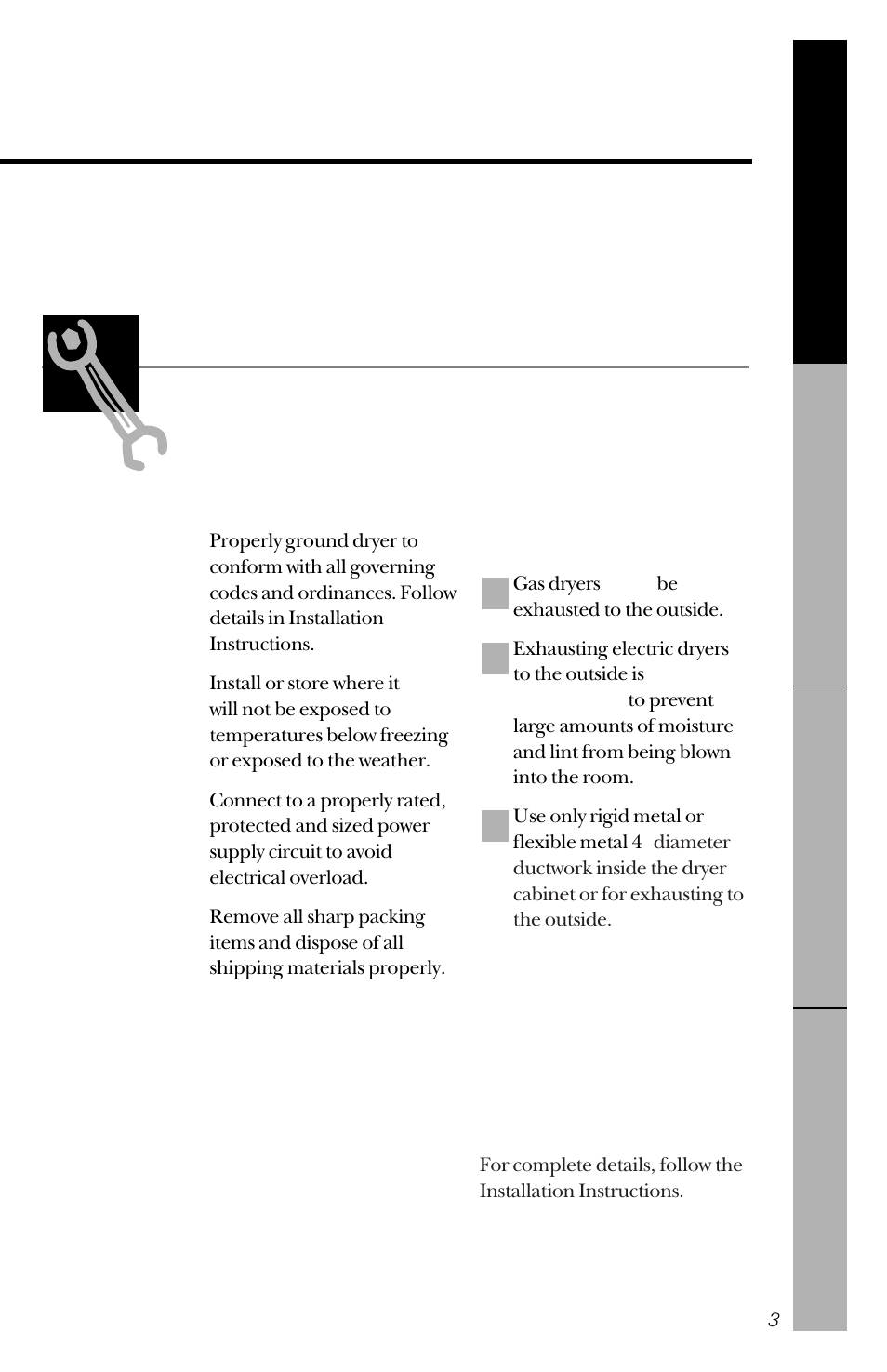Proper installation | GE DBLR333GT User Manual | Page 3 / 20