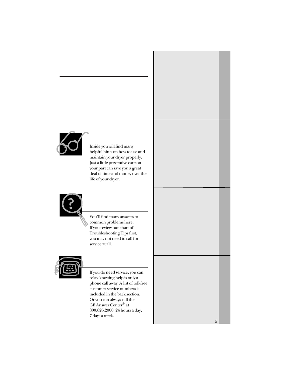 Operating instructions, Troubleshooting tips, Customer service | Ge & you, a service partnership, Read this manual, If you need service | GE DBLR333GT User Manual | Page 9 / 20