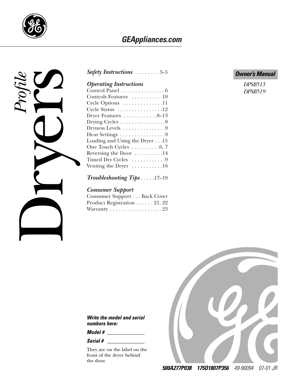 GE DPSB513 User Manual | 24 pages