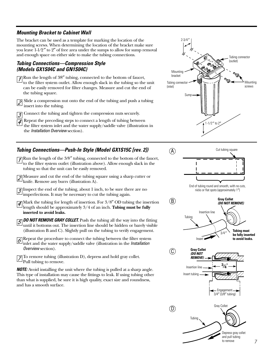 Tubing connections, Wall mounting, Tubing connections wall mounting | GE 215C1044P010-3 User Manual | Page 7 / 36