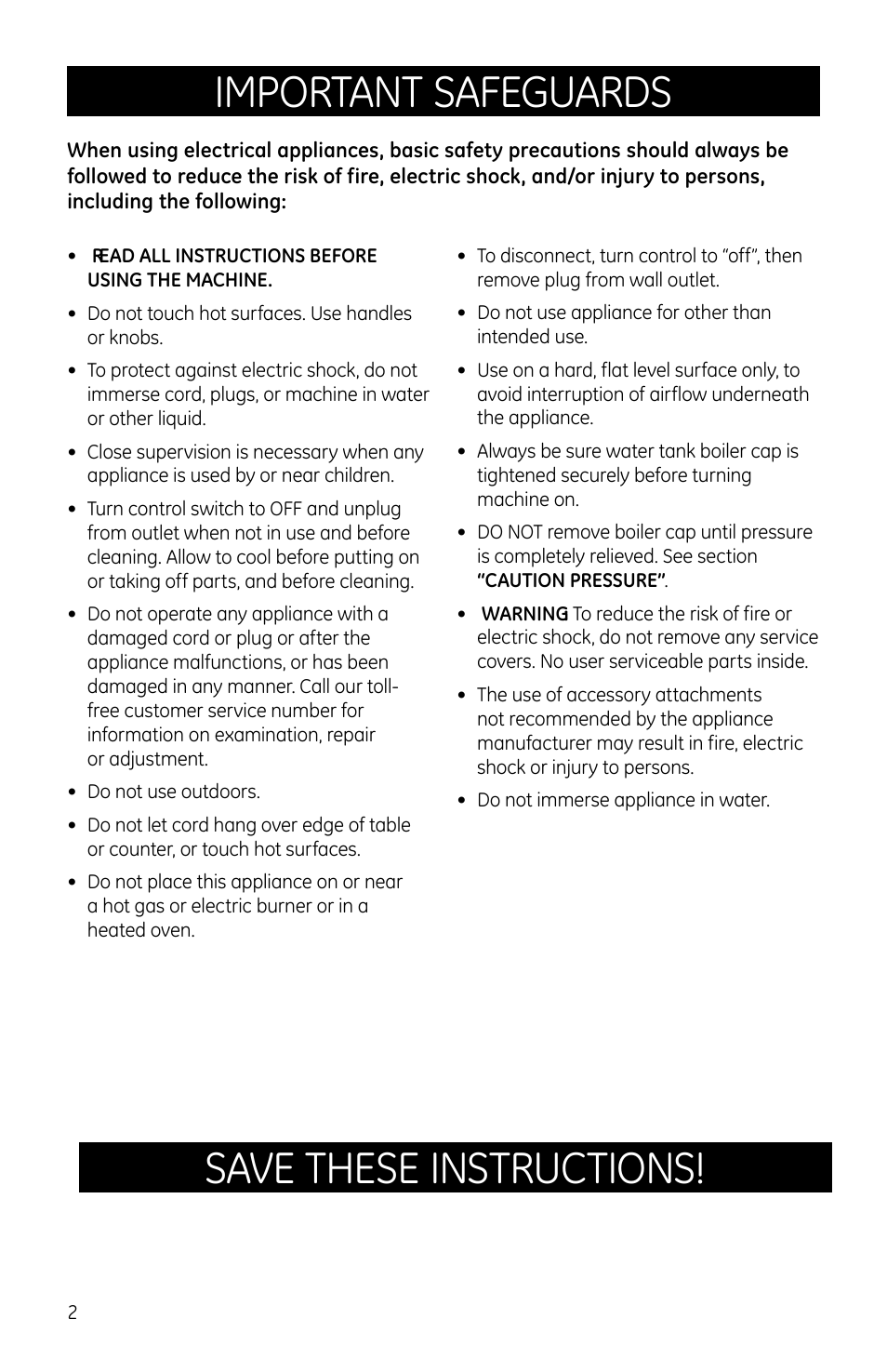 Important safeguards, Save these instructions | GE 169067 User Manual | Page 2 / 13