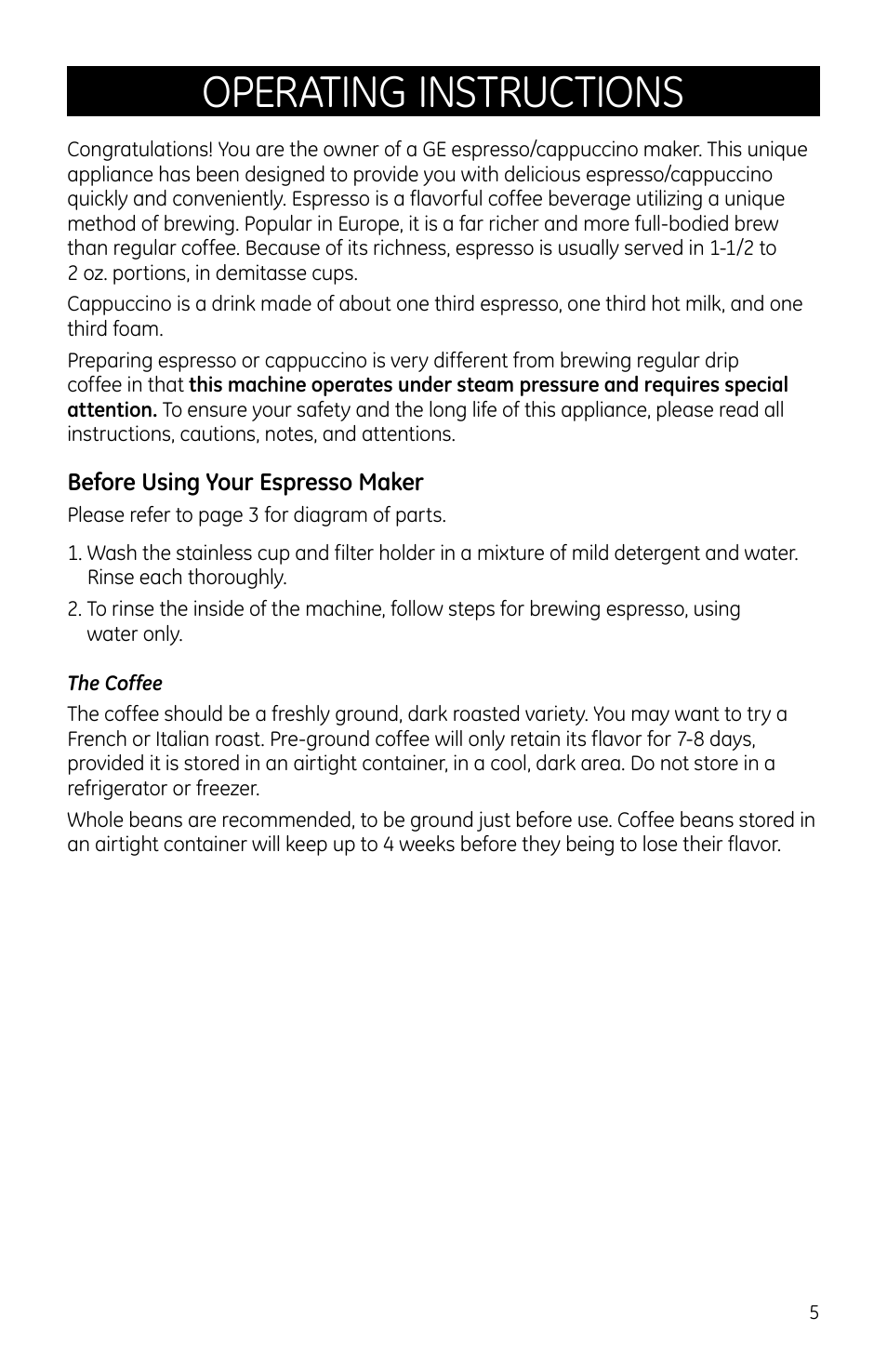 Operating instructions | GE 169067 User Manual | Page 5 / 13