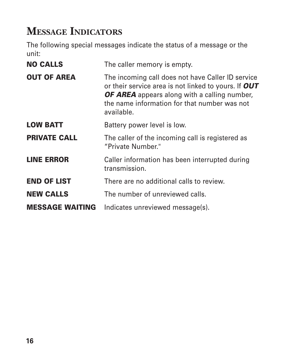 Message indicators | GE Feb-96 User Manual | Page 16 / 22