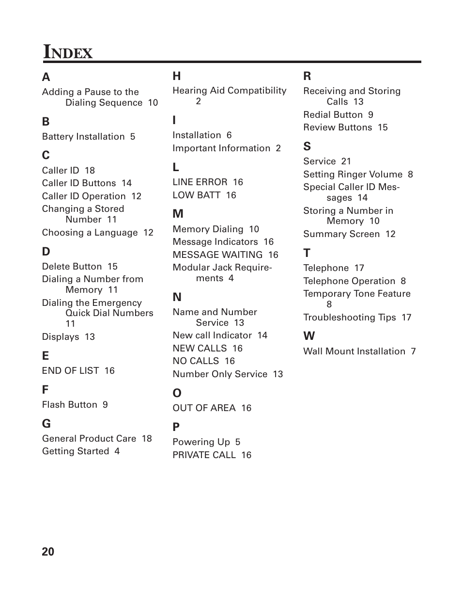 Index, Ndex | GE Feb-96 User Manual | Page 20 / 22
