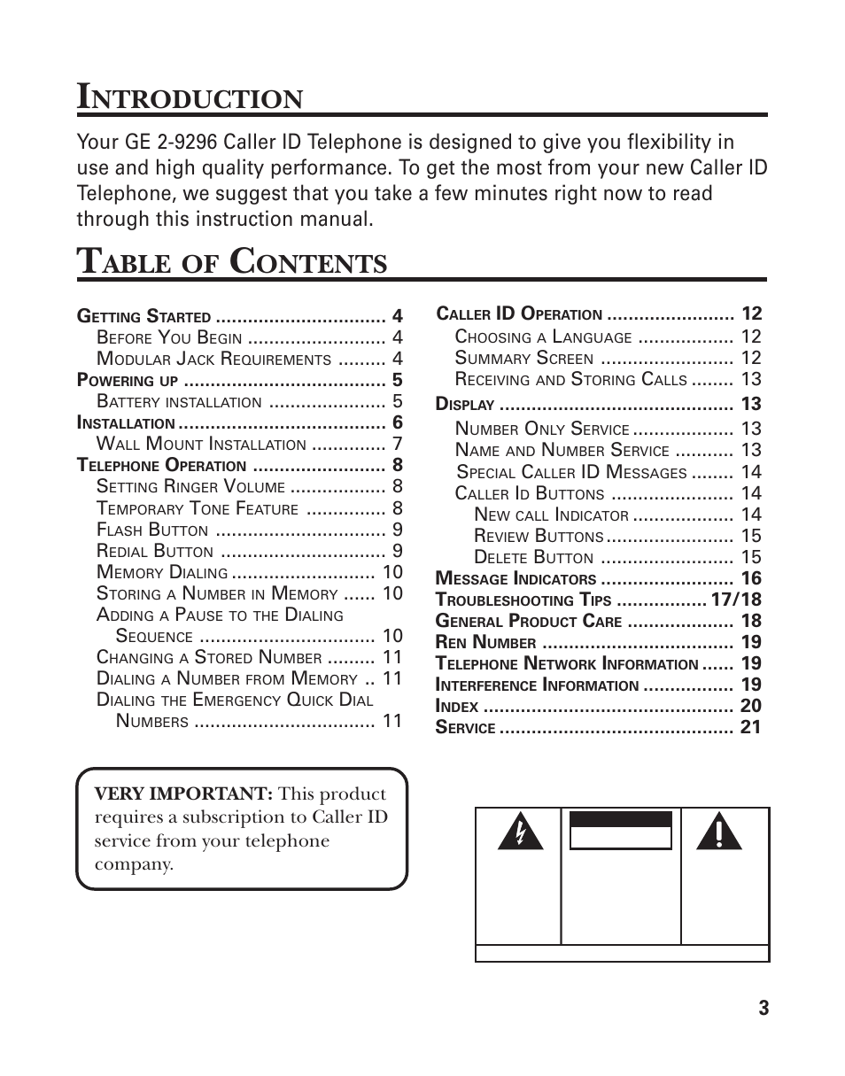 Ntroduction, Able, Ontents | GE Feb-96 User Manual | Page 3 / 22