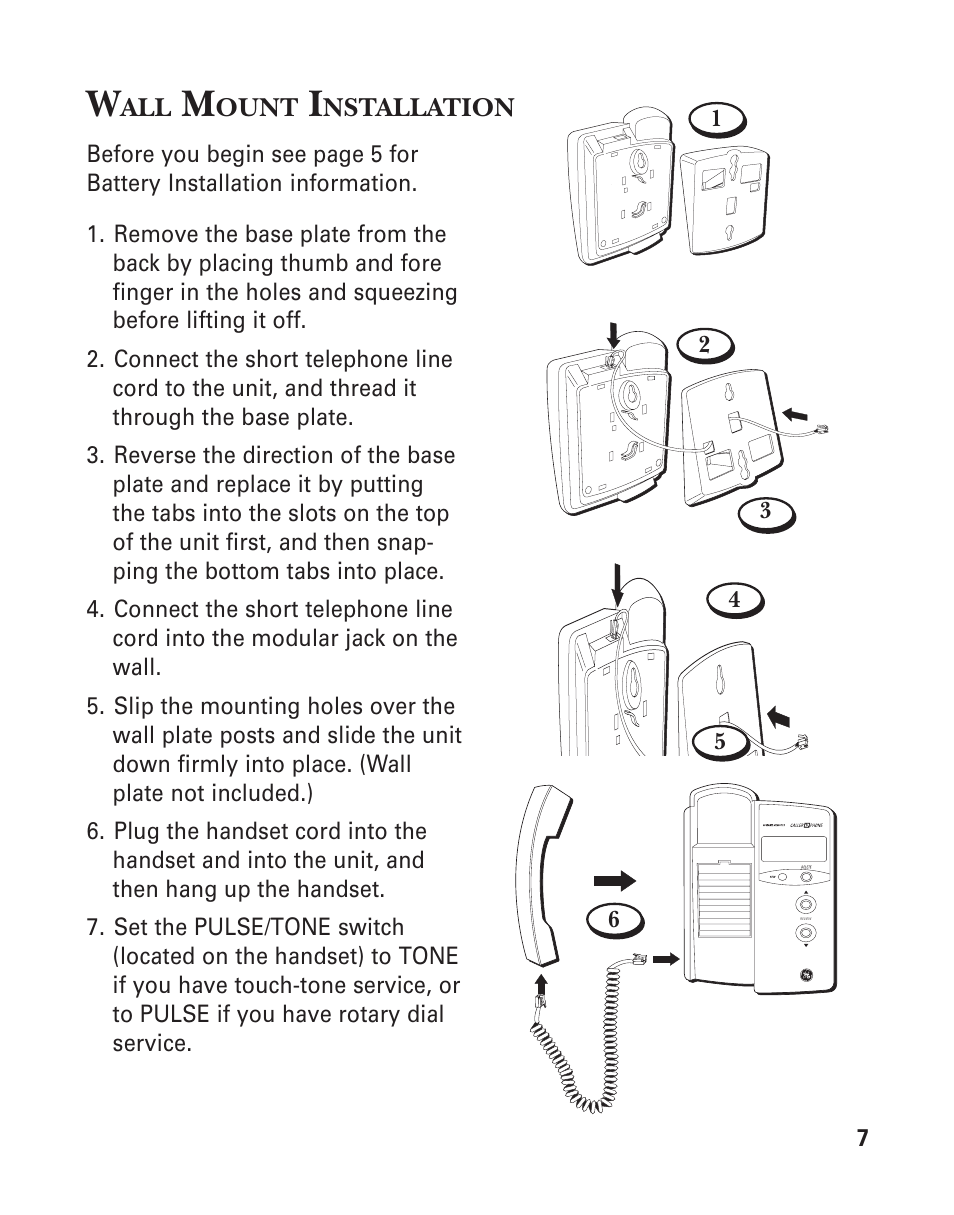 Wall mount installation | GE Feb-96 User Manual | Page 7 / 22