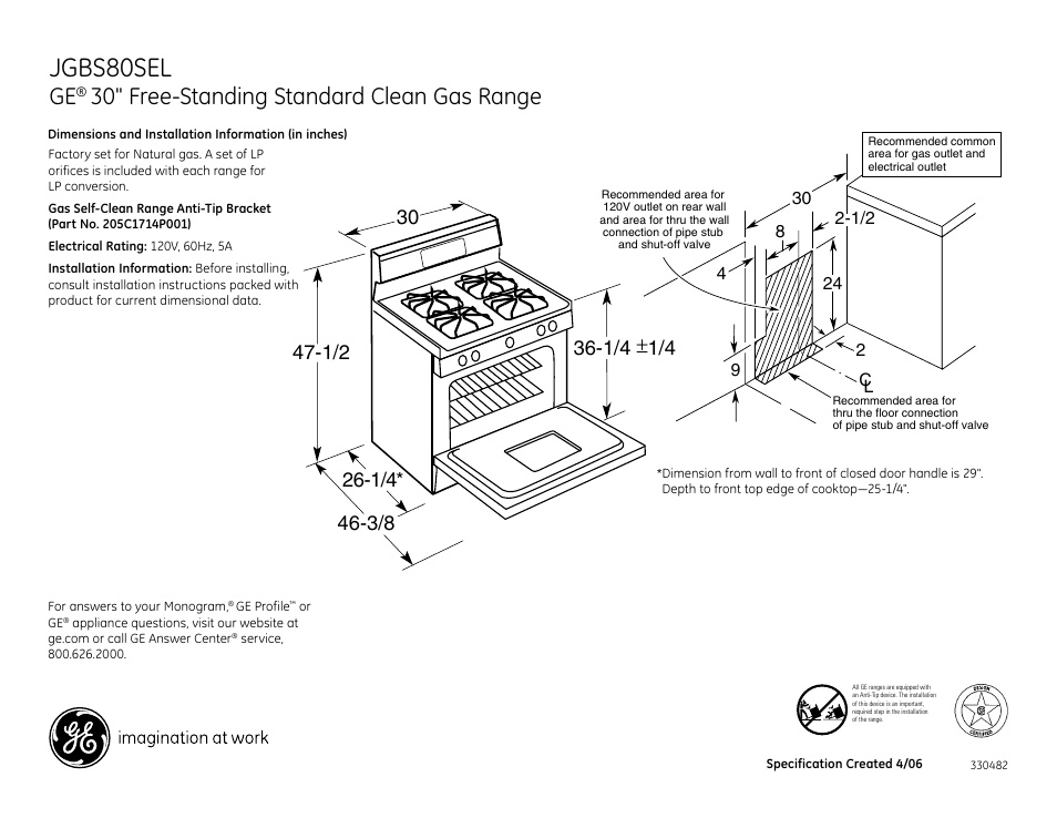GE JGBS80SEL User Manual | 2 pages