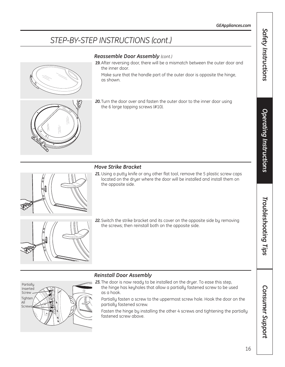 Step-by-step instructions (cont.) | GE DBVH520 User Manual | Page 16 / 56