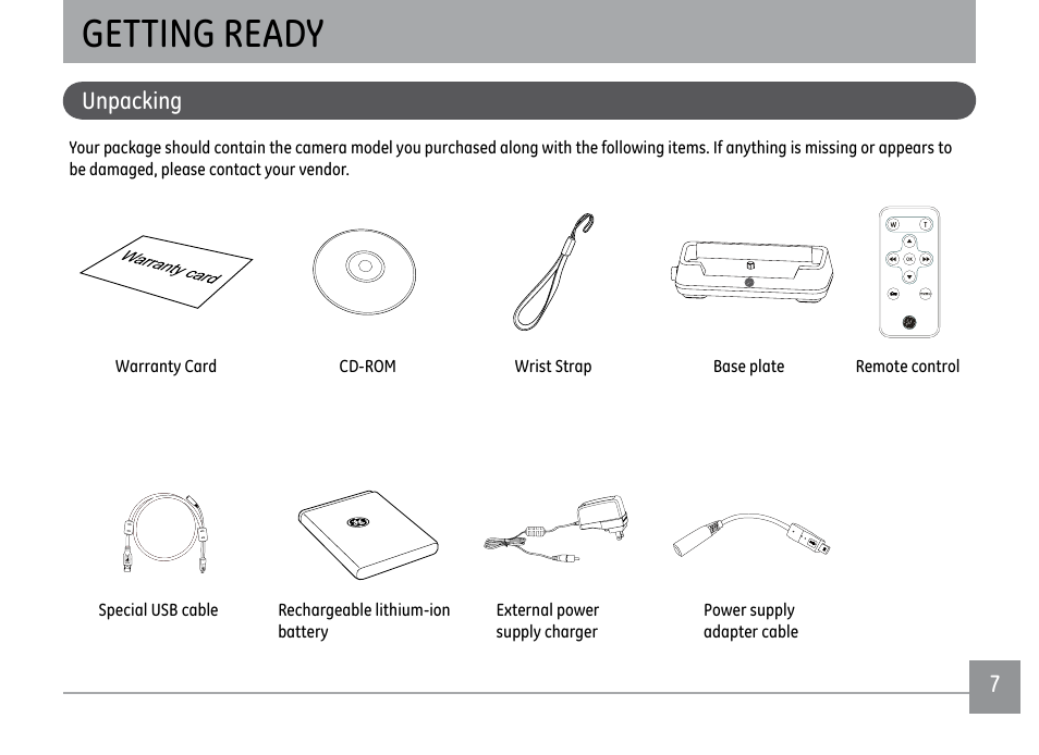 Getting ready | GE PJ1 User Manual | Page 10 / 91