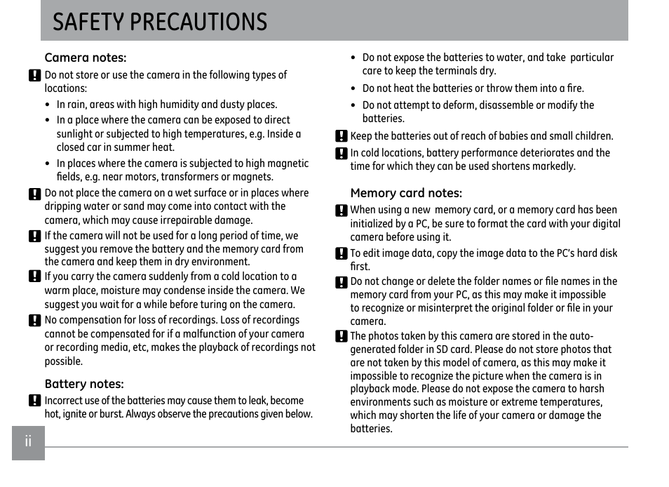Safety precautions | GE PJ1 User Manual | Page 3 / 91