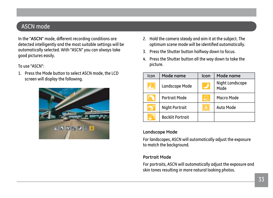 Ascn mode | GE PJ1 User Manual | Page 36 / 91