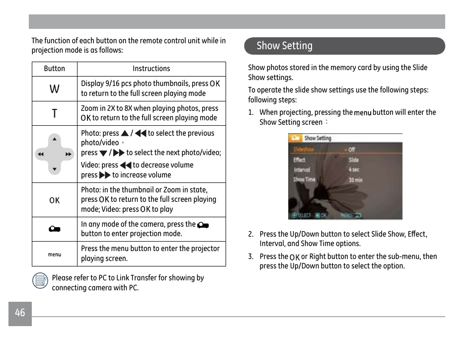 Show setting | GE PJ1 User Manual | Page 49 / 91