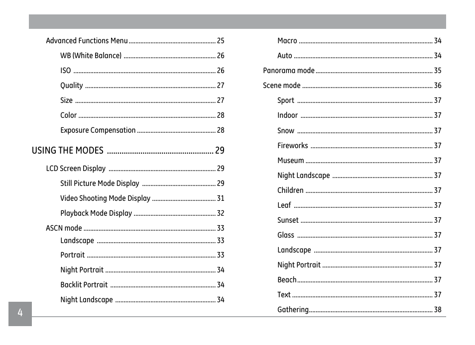 Using the modes | GE PJ1 User Manual | Page 7 / 91