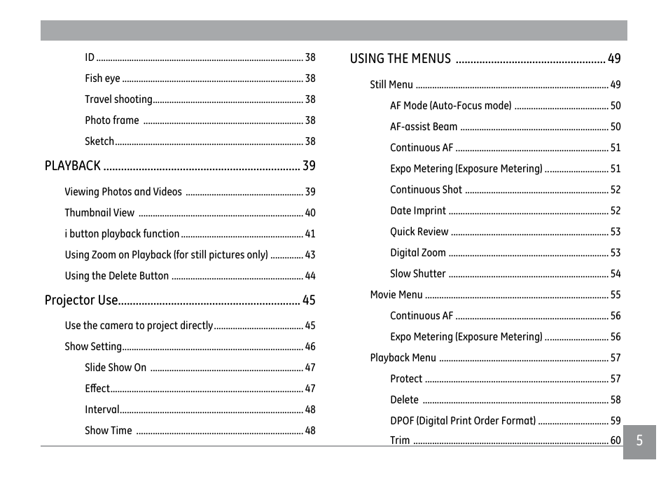 Playback, Projector use, Using the menus | GE PJ1 User Manual | Page 8 / 91