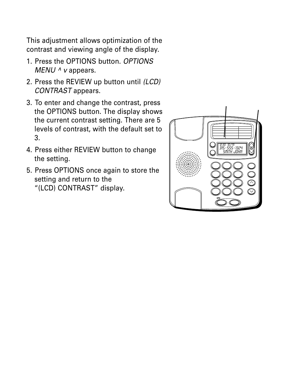 Setting the display contrast, Etting, Isplay | Ontrast | GE 29299 User Manual | Page 13 / 72