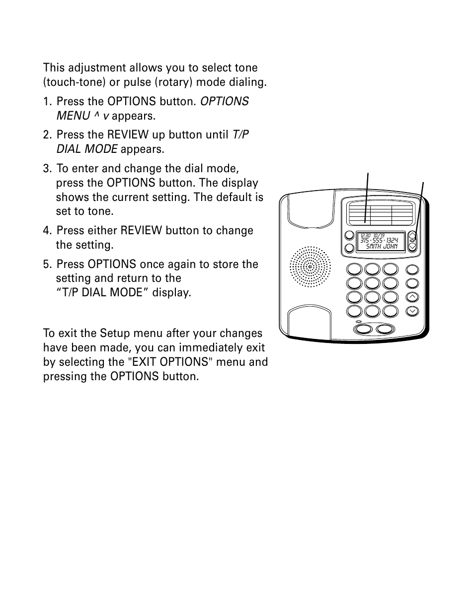 Setting the dial mode, Exiting setup, Etting | Xiting, Etup | GE 29299 User Manual | Page 14 / 72