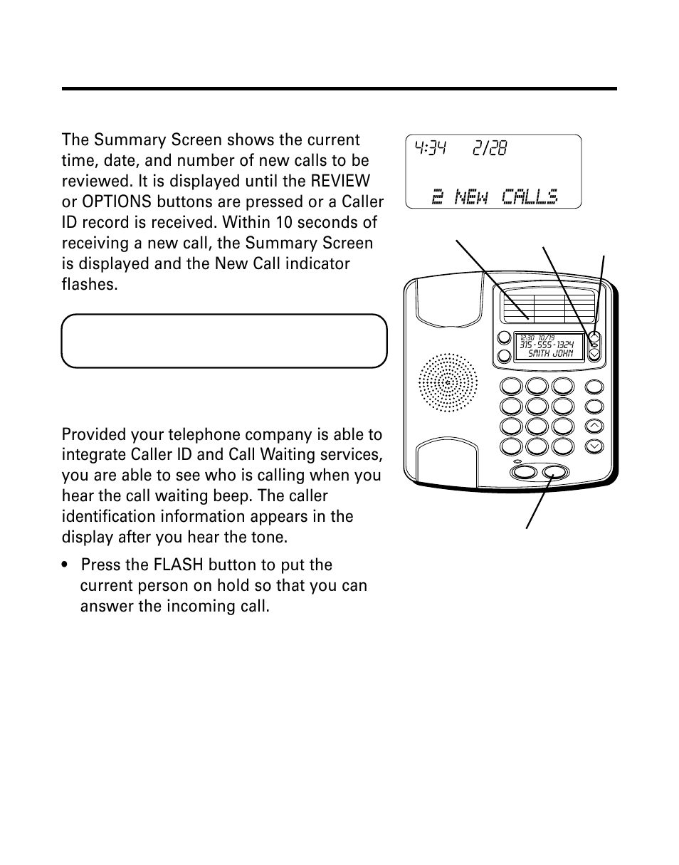 Caller id features, Summary screen, Caller id with call waiting | Aller, Id f, Eatures, Ummary, Creen, With, Aiting | GE 29299 User Manual | Page 15 / 72