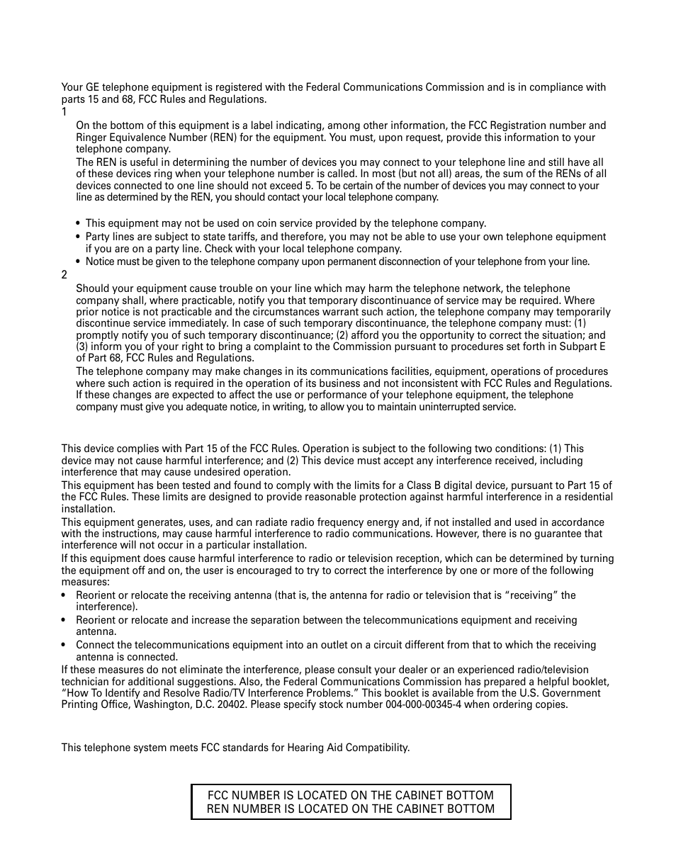 Interference information, Hearing aid compatibility, Fcc r | GE 29299 User Manual | Page 2 / 72