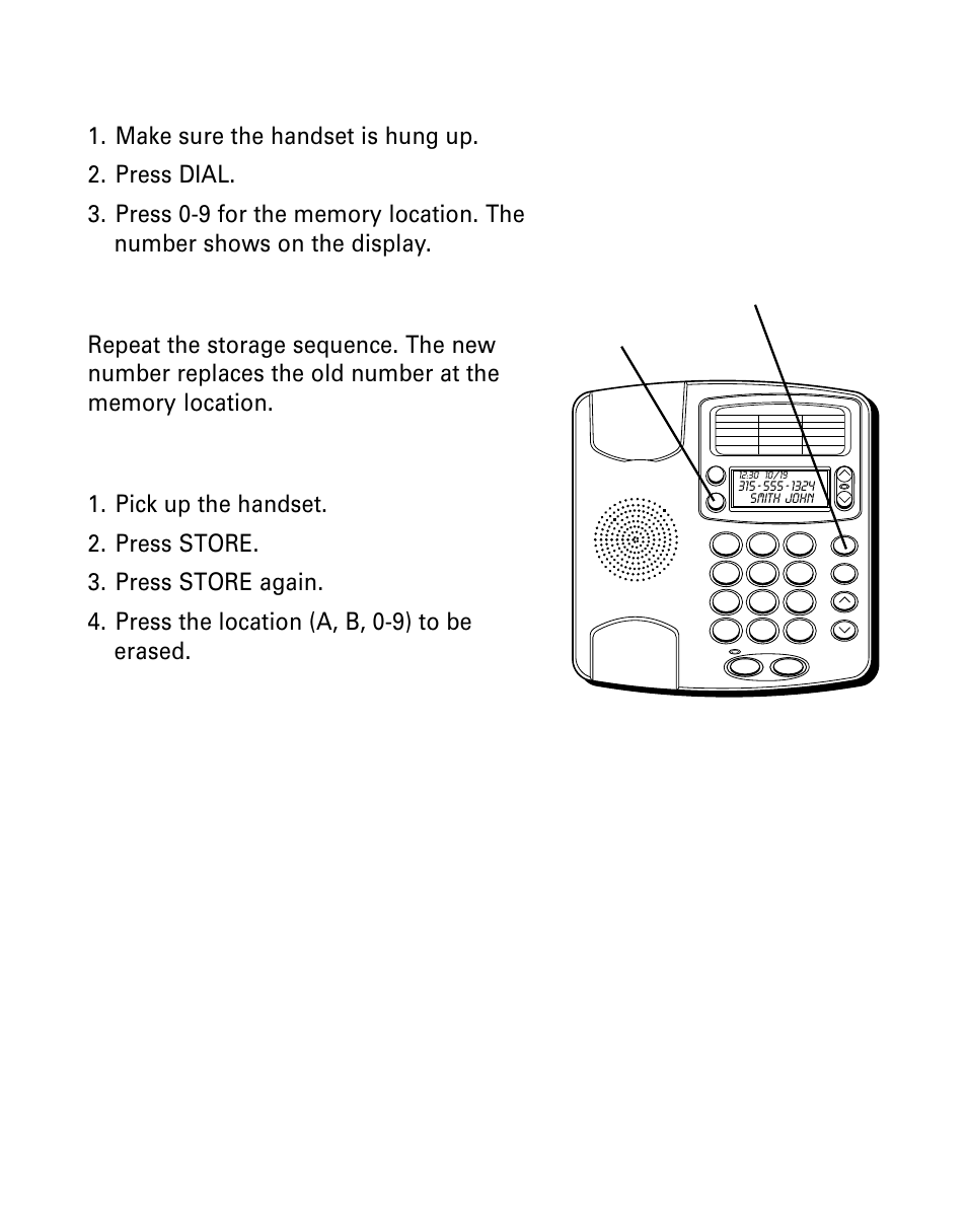 Frequently called numbers, Changing a stored number, Erasing a stored number | Requently, Alled, Umbers, Hanging, Tored, Umber, Rasing | GE 29299 User Manual | Page 27 / 72