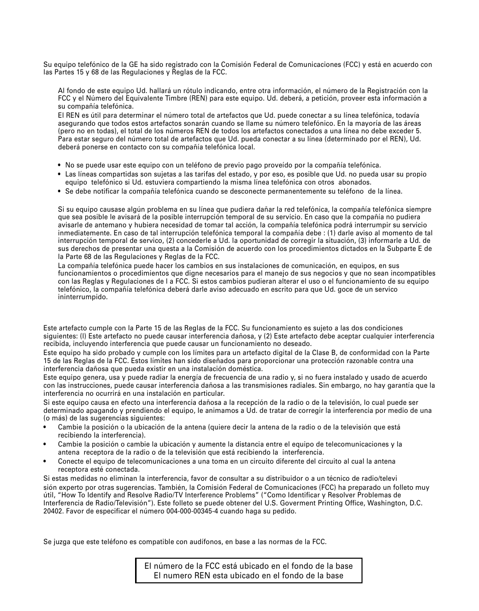 Información de la registración de la fcc, Información de interferencias, Compatibilidad con audífonos | GE 29299 User Manual | Page 38 / 72