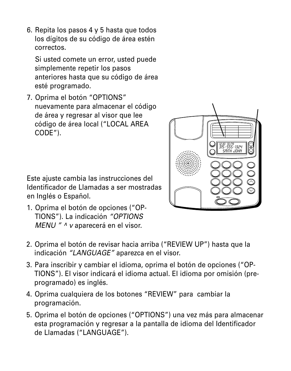 Rogramar, Dioma, Dentificador | Lamadas, Antalla | GE 29299 User Manual | Page 48 / 72