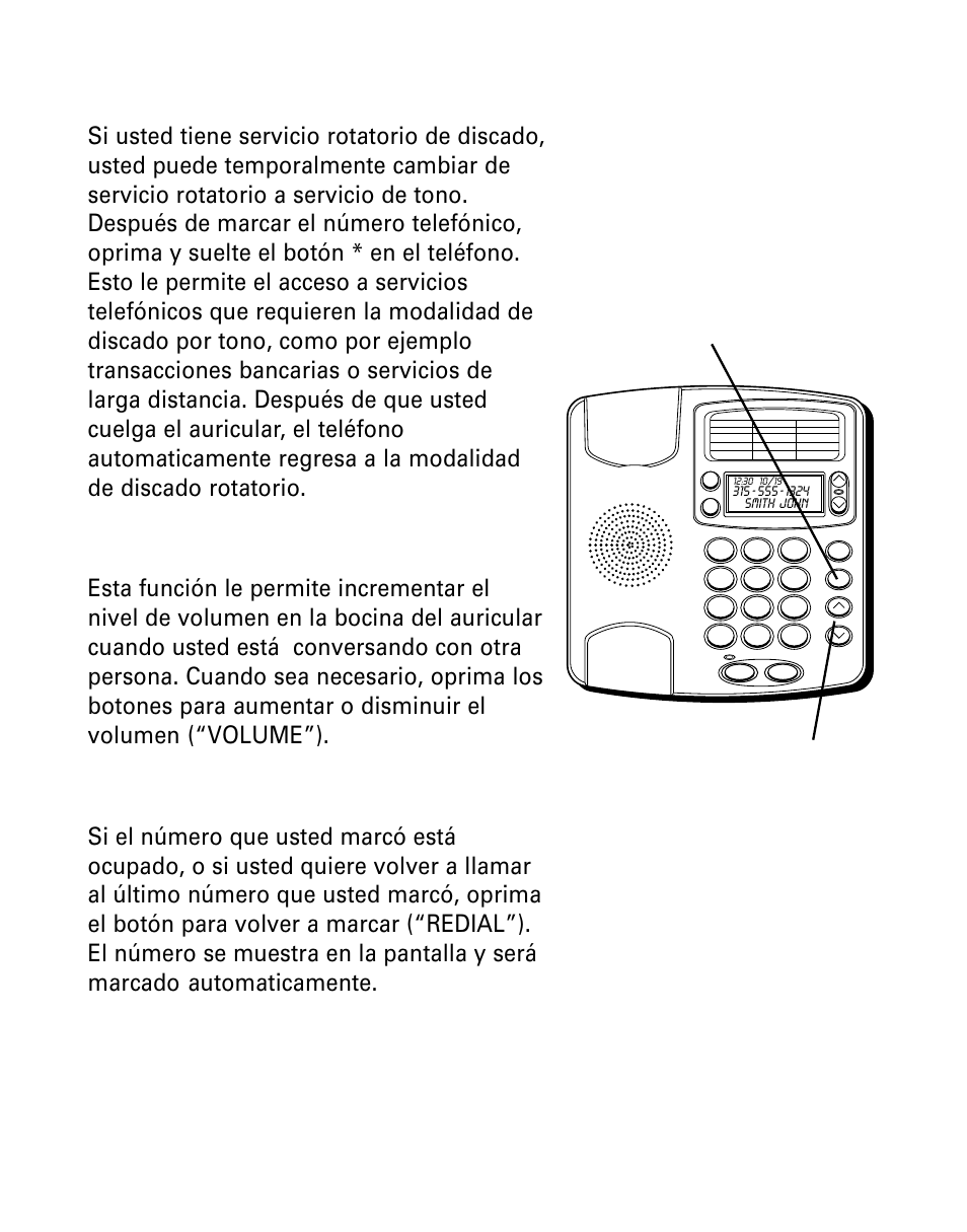 Tono temporario para discar, Control del volumen, Re-discado | Temporario, Para, Discar, Ontrol, Volumen, Discado | GE 29299 User Manual | Page 58 / 72