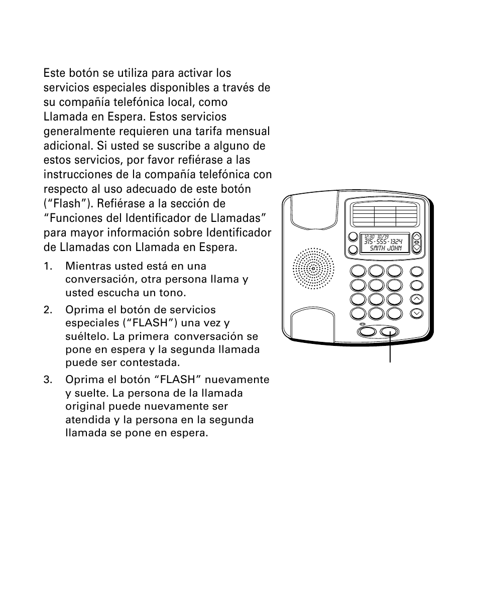 Servicios especiales, Ervicios, Speciales | Botón de servicios especiales (“flash”) | GE 29299 User Manual | Page 60 / 72