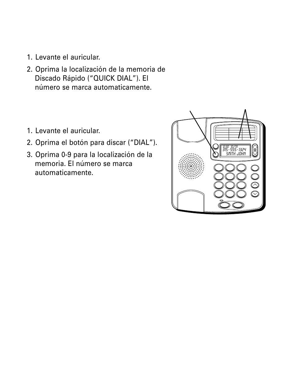 Para marcar números marcados frecuentemente, Marcar, Número | Marcado, Rápido, Memoria, Números, Marcados, Frecuentemente, De marcado | GE 29299 User Manual | Page 65 / 72