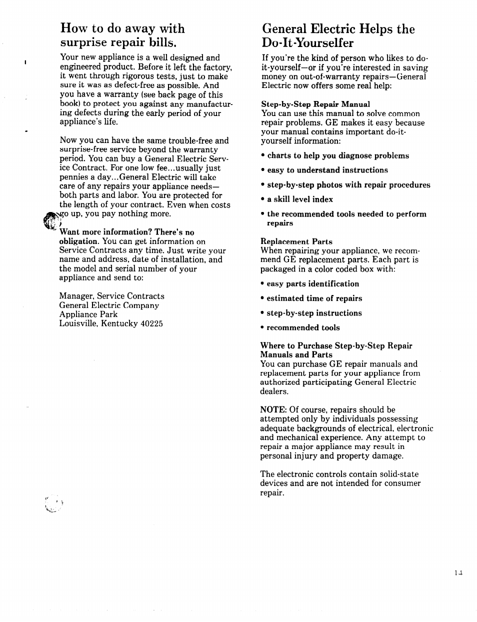 Surprise repair bills, Opnprill ttfklnc lvia, How to do away ill | GE 49-5301-1 User Manual | Page 15 / 16
