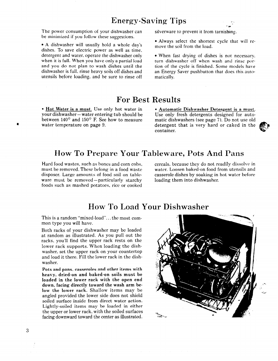 Ho'w to t.oah your dishwashor, Energ;y-savin, Tips | I* or jiest kesuits | GE 49-5301-1 User Manual | Page 4 / 16