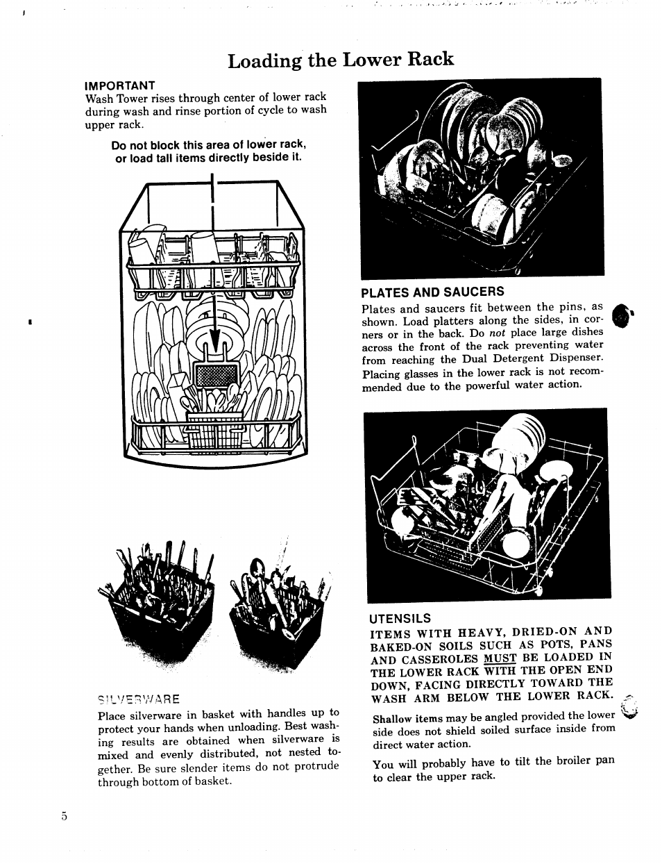 Important, Loading the lower rack | GE 49-5301-1 User Manual | Page 6 / 16