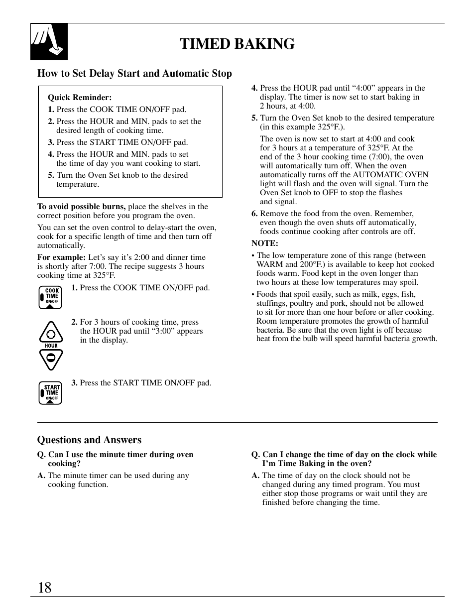 18 timed baking | GE EGR3000 User Manual | Page 18 / 52
