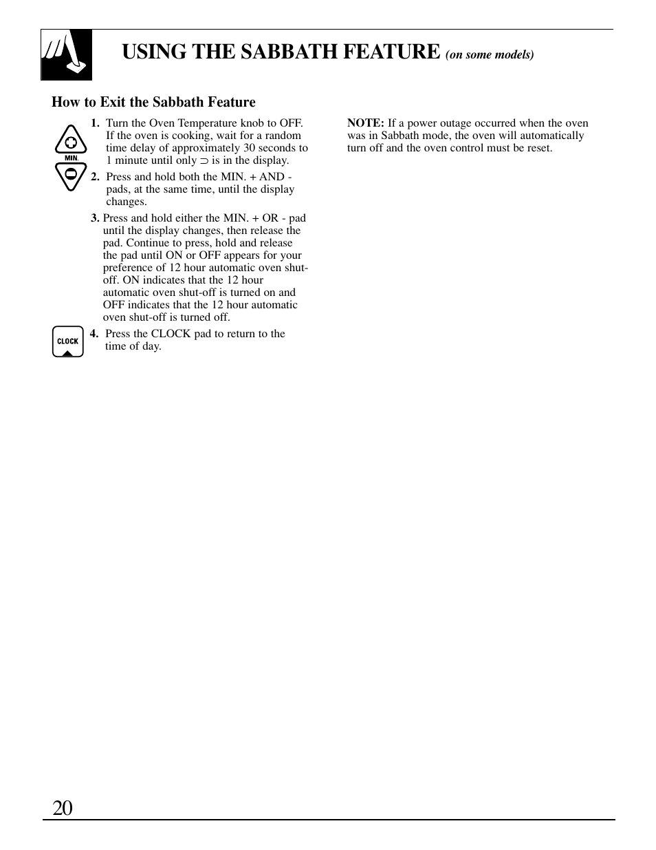 Using the sabbath feature | GE EGR3000 User Manual | Page 20 / 52