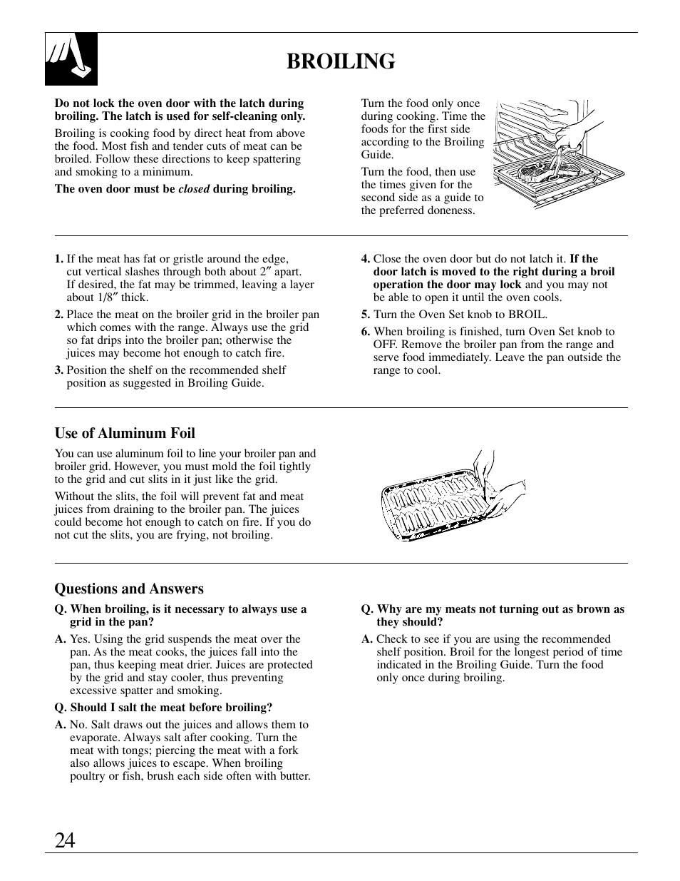 Broiling, broiling guide, Broiling, broiling guide , 25, 24 broiling | GE EGR3000 User Manual | Page 24 / 52