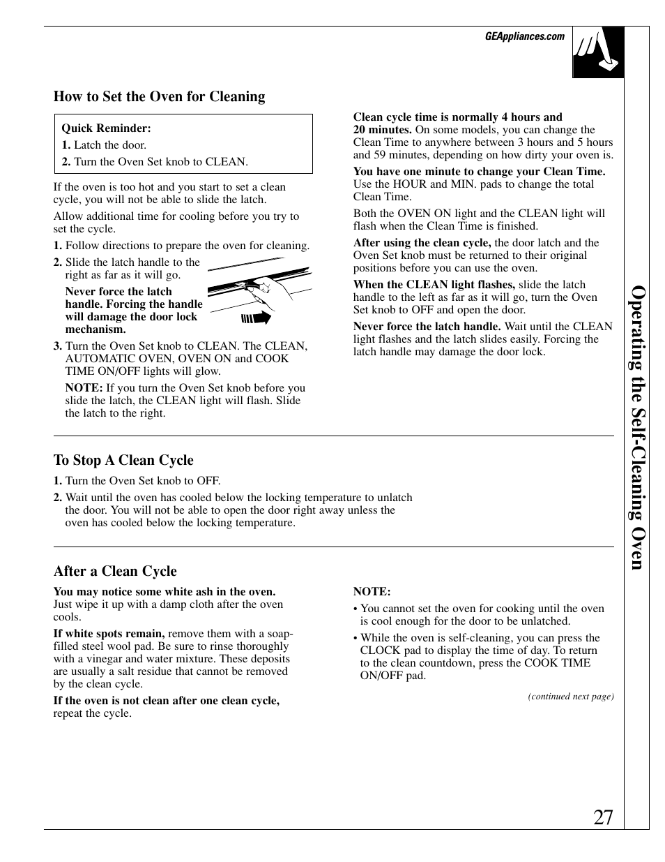 Operating the self-cleaning oven | GE EGR3000 User Manual | Page 27 / 52