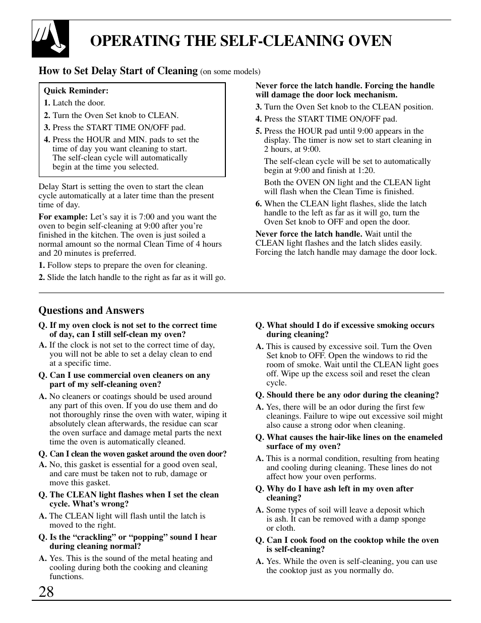 Operating the self-cleaning oven | GE EGR3000 User Manual | Page 28 / 52