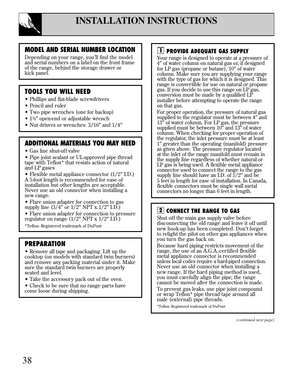 38 installation instructions, Model and serial number location, Tools you will need | Additional materials you may need, Preparation | GE EGR3000 User Manual | Page 38 / 52