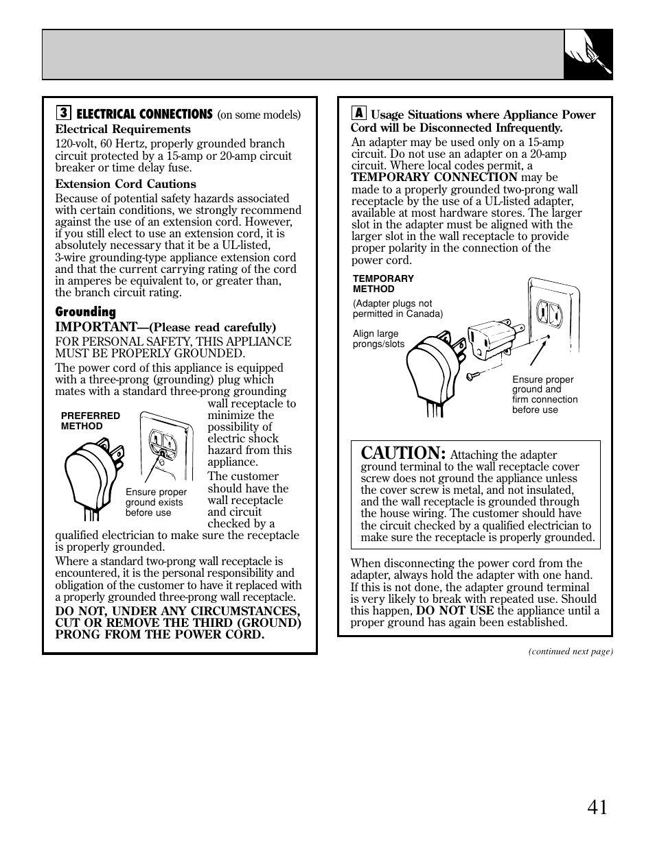 Caution | GE EGR3000 User Manual | Page 41 / 52