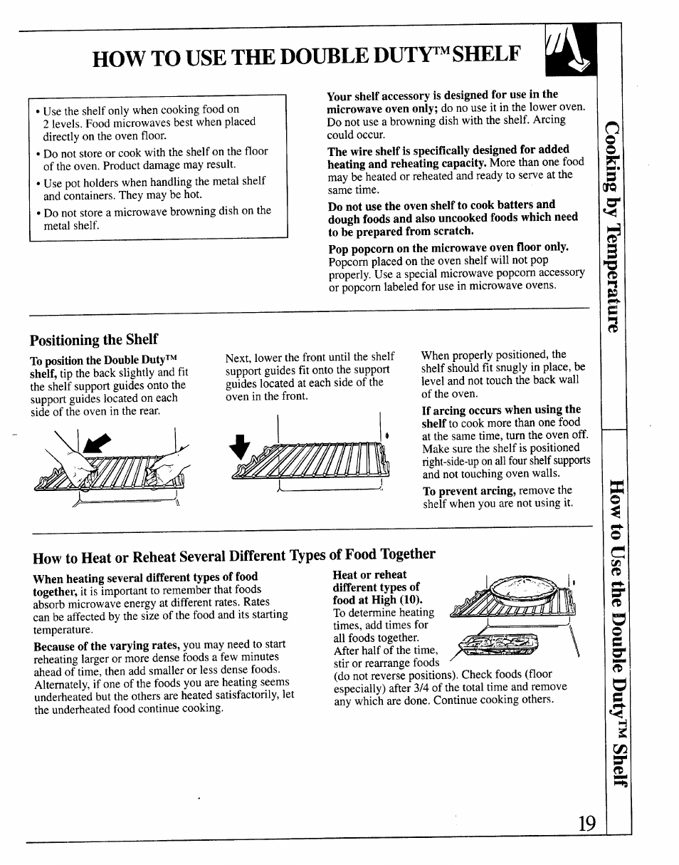 How to use the double duty"“ shelf, Positioning the shelf | GE 164D2966P127-I User Manual | Page 19 / 44