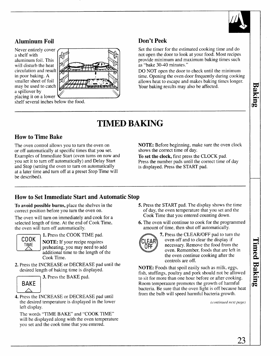 Aluminum foil, Don’t peek, Timed baking | How to time bake, Orci | GE 164D2966P127-I User Manual | Page 23 / 44