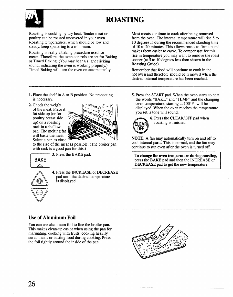 Use of aluminum foil, Roasting | GE 164D2966P127-I User Manual | Page 26 / 44