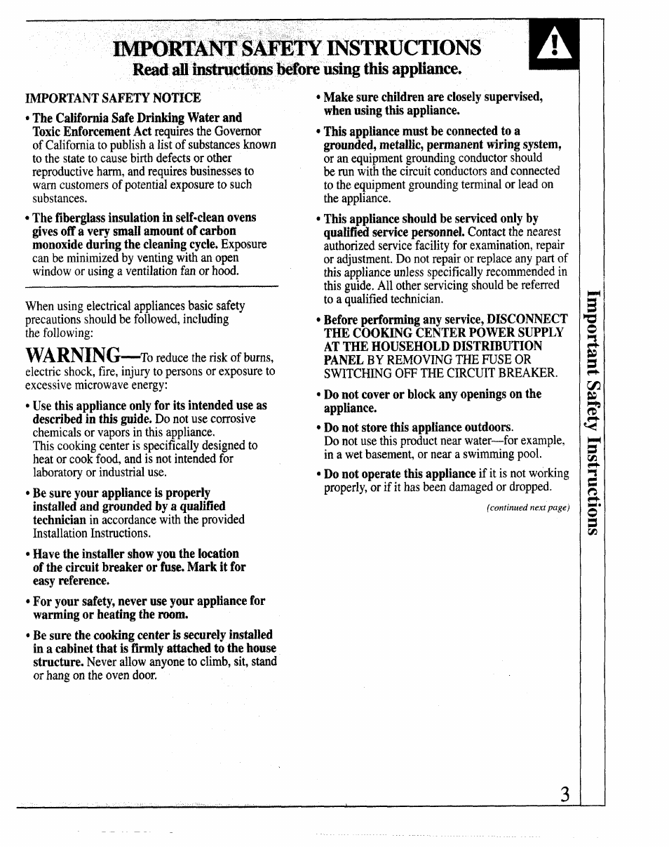 Important safety instructions, Warning, Read all instructions before using this appliance | GE 164D2966P127-I User Manual | Page 3 / 44