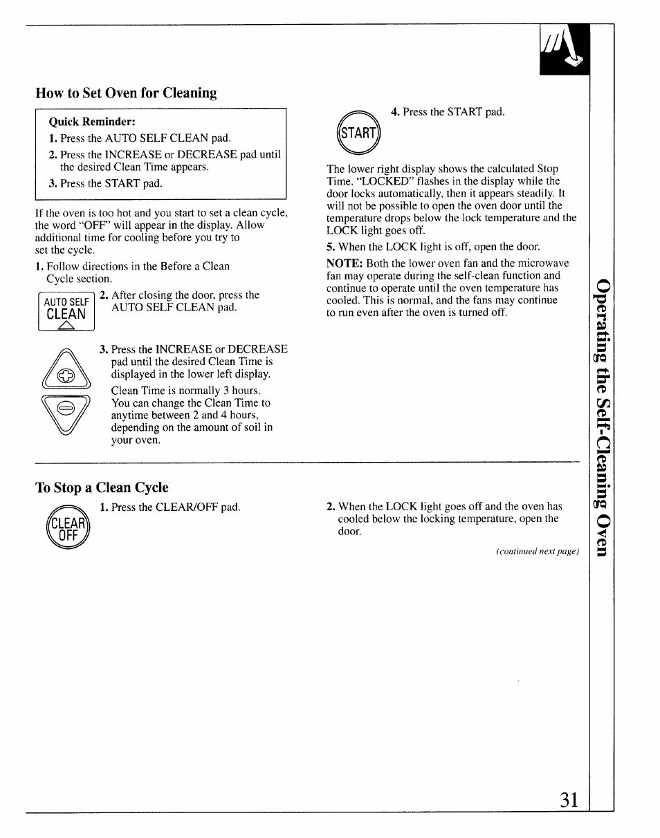 How to set oven for cleaning, Clean, To stop a clean cycle | GE 164D2966P127-I User Manual | Page 31 / 44