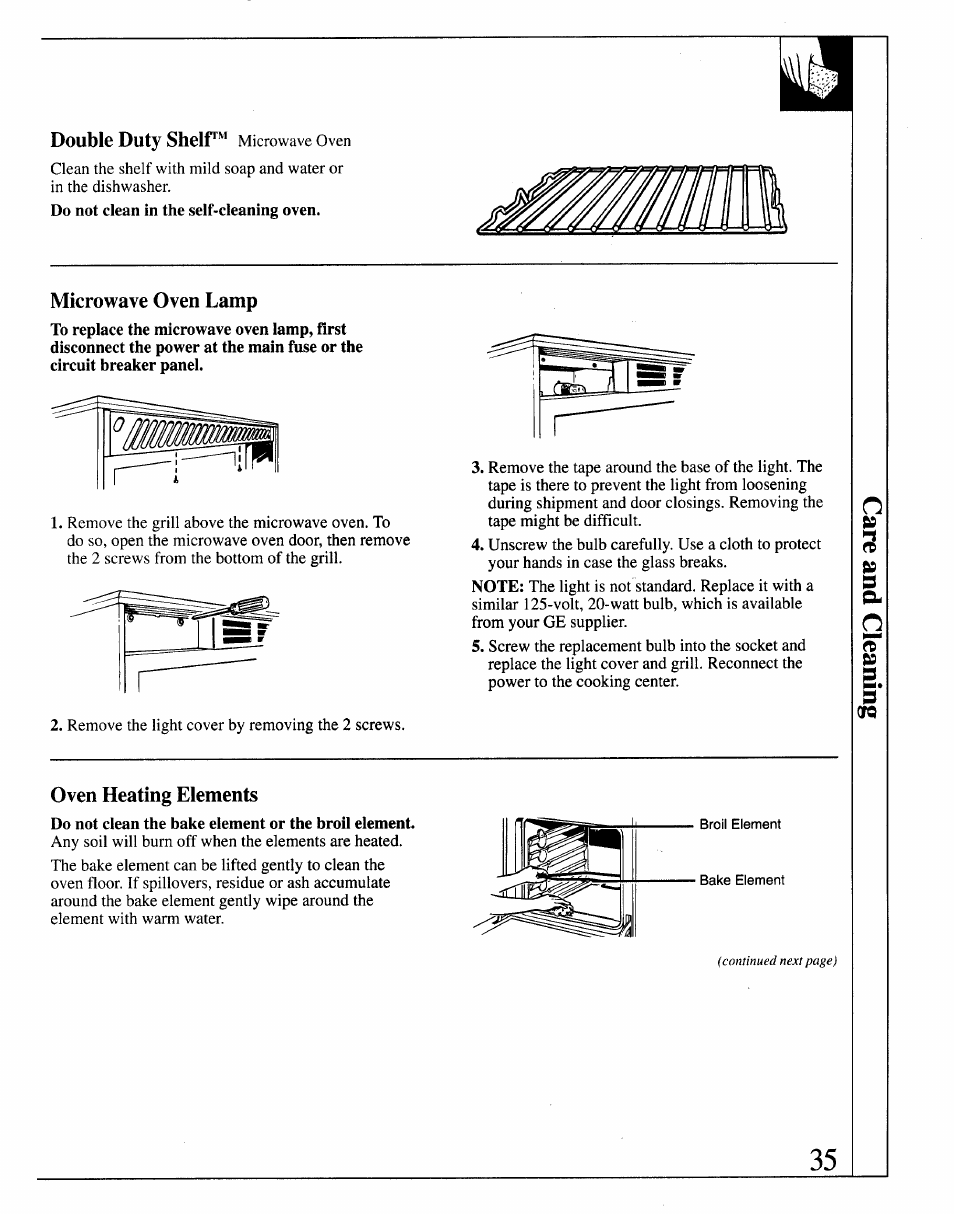 Double duty shelf'^^ microwave oven, Microwave oven lamp, Oven heating elements | Microwave oven | GE 164D2966P127-I User Manual | Page 35 / 44