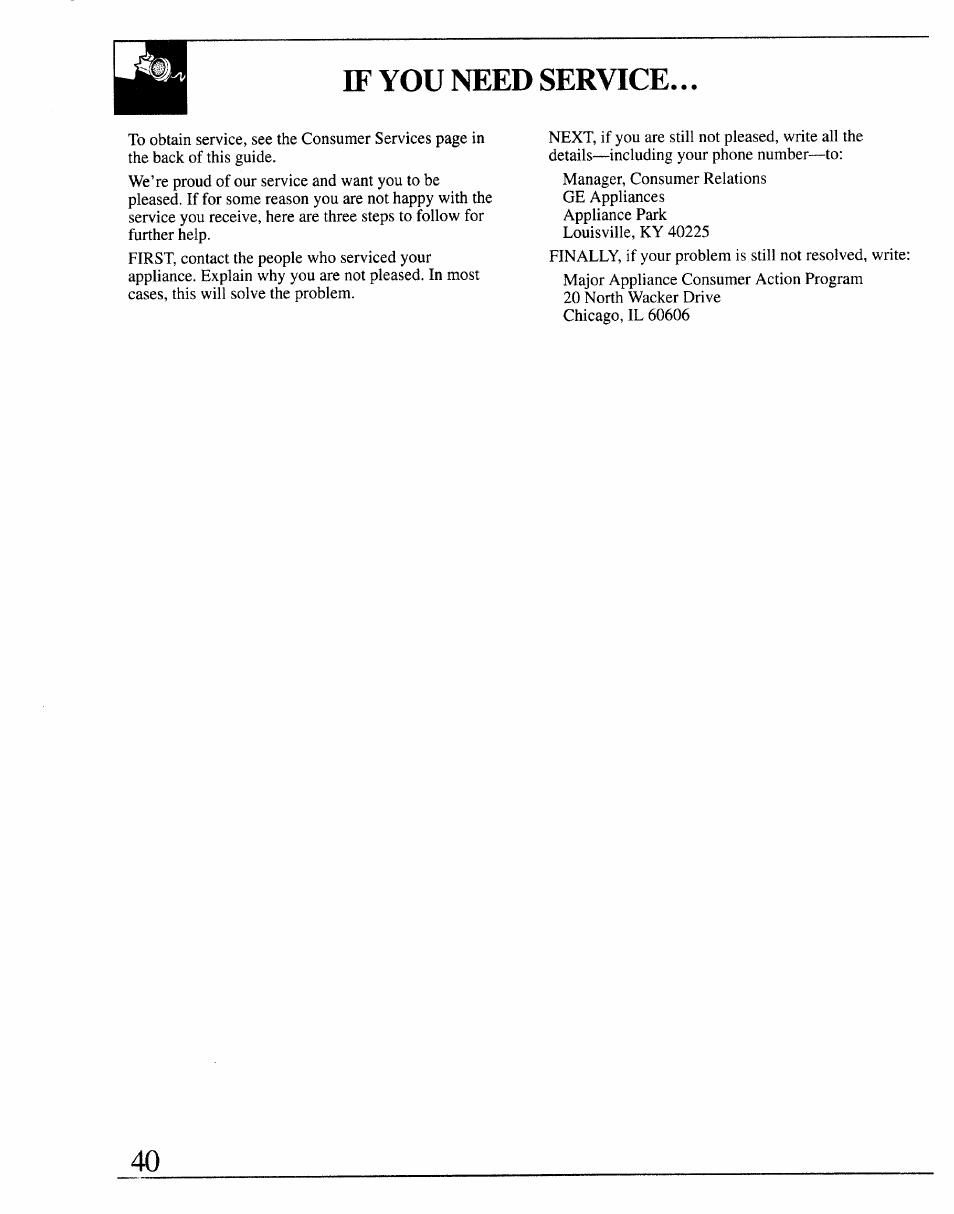 If you need service | GE 164D2966P127-I User Manual | Page 40 / 44