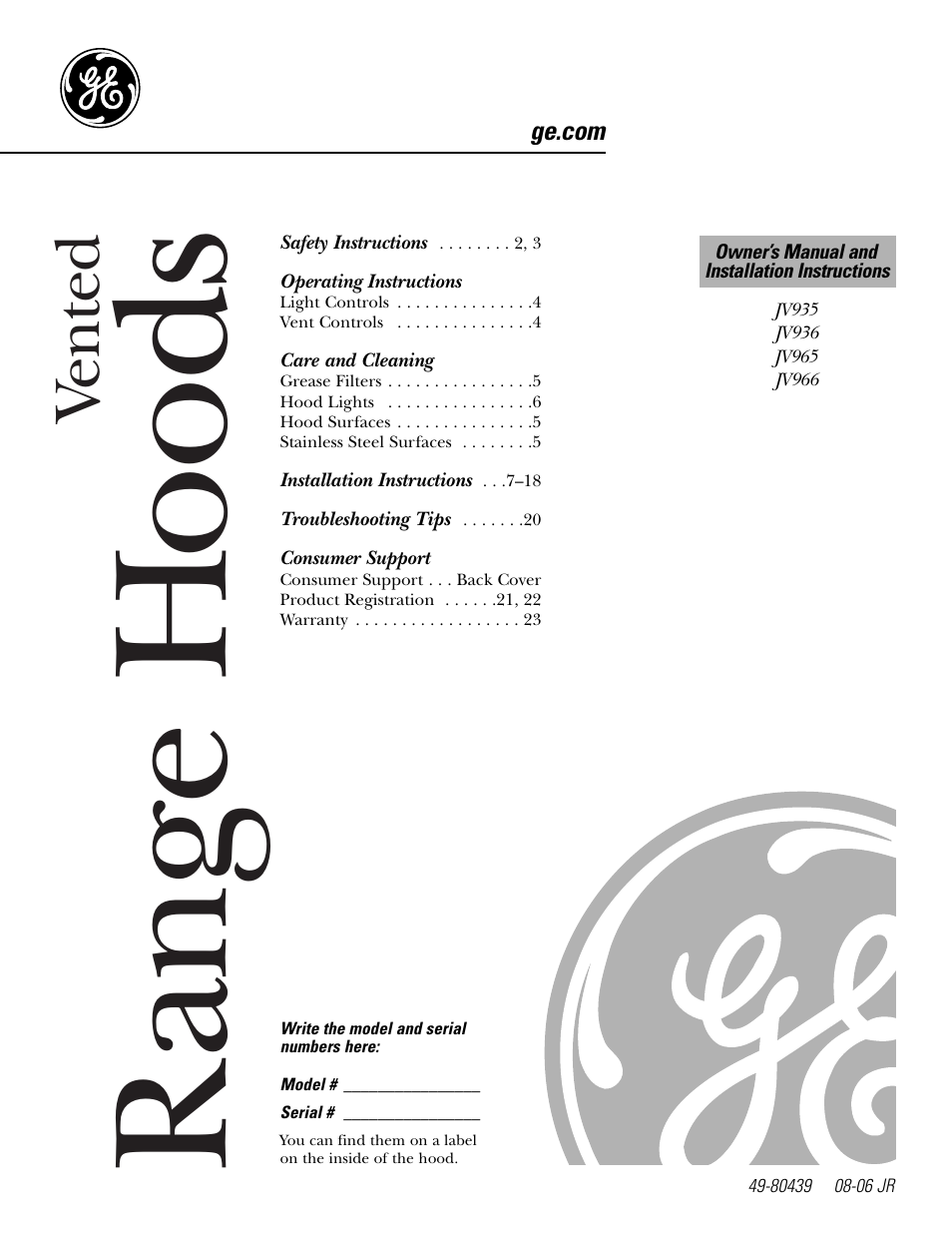 GE JV935 User Manual | 24 pages