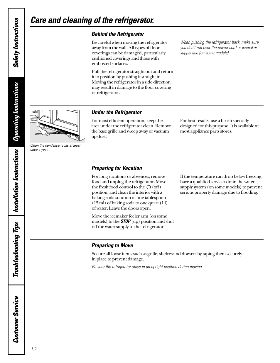 Care and cleaning of the refrigerator | GE 49-60080 7-00 JR User Manual | Page 12 / 76