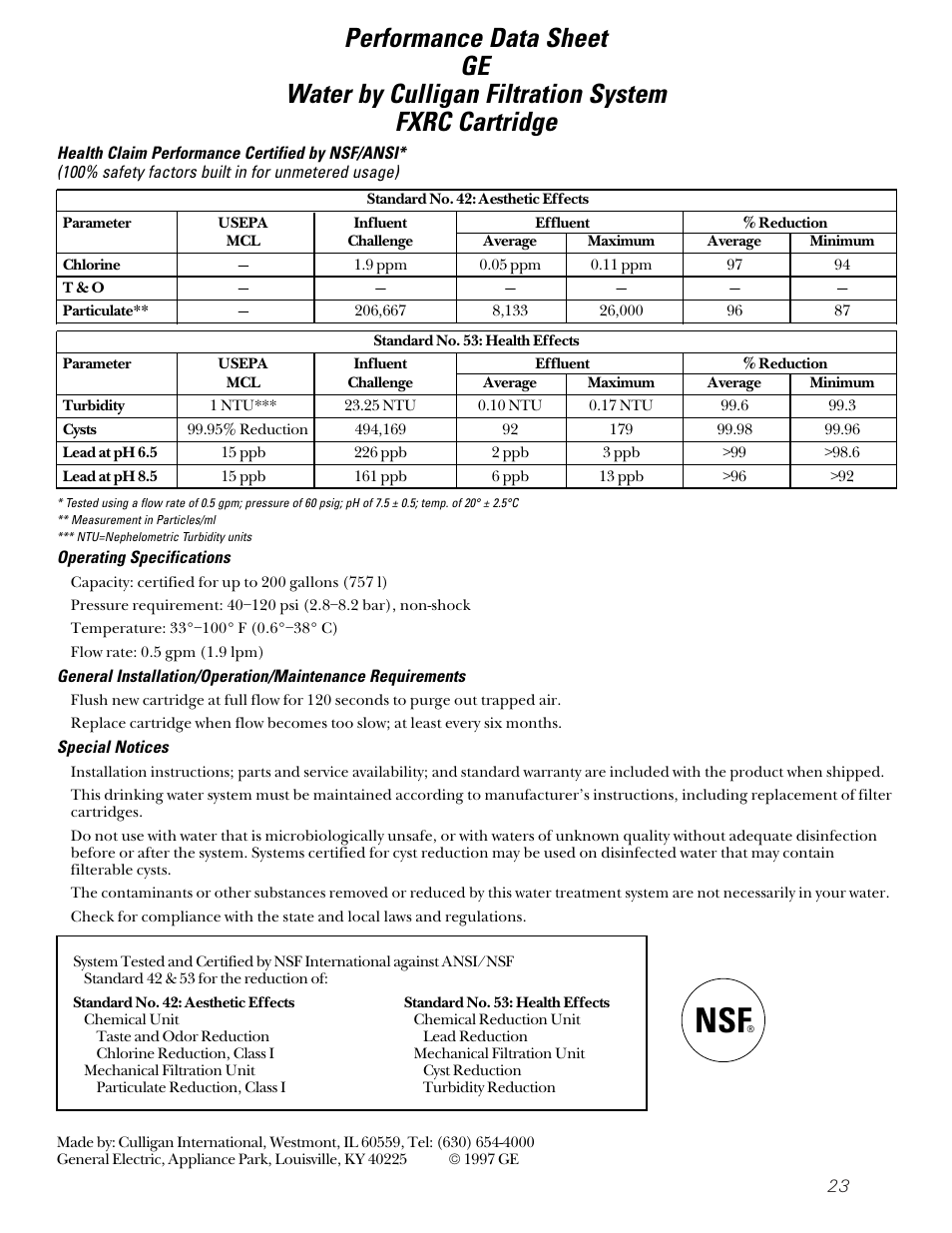 Fxrc cartridge performance data sheet | GE 49-60080 7-00 JR User Manual | Page 23 / 76