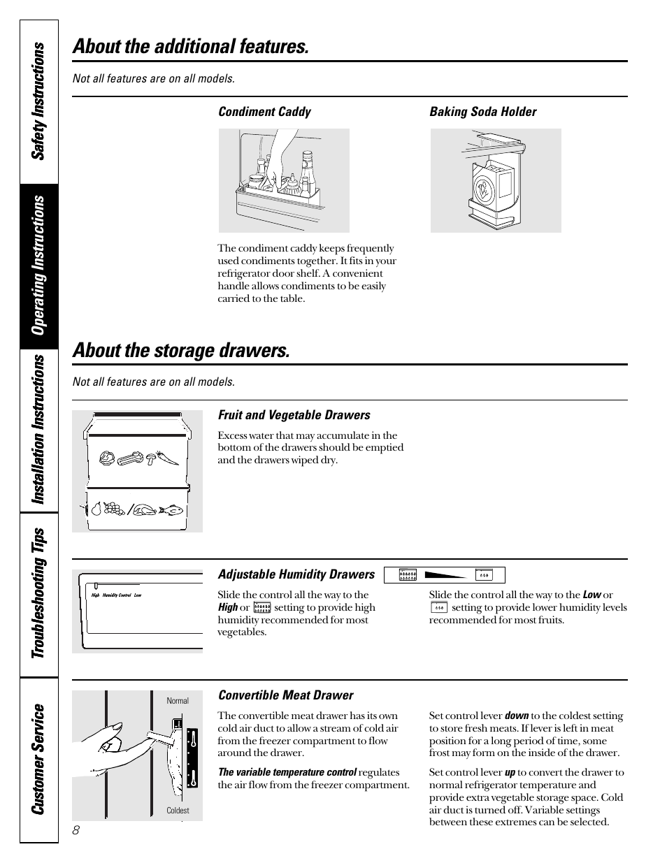 About the storage drawers, About the additional features | GE 49-60080 7-00 JR User Manual | Page 8 / 76