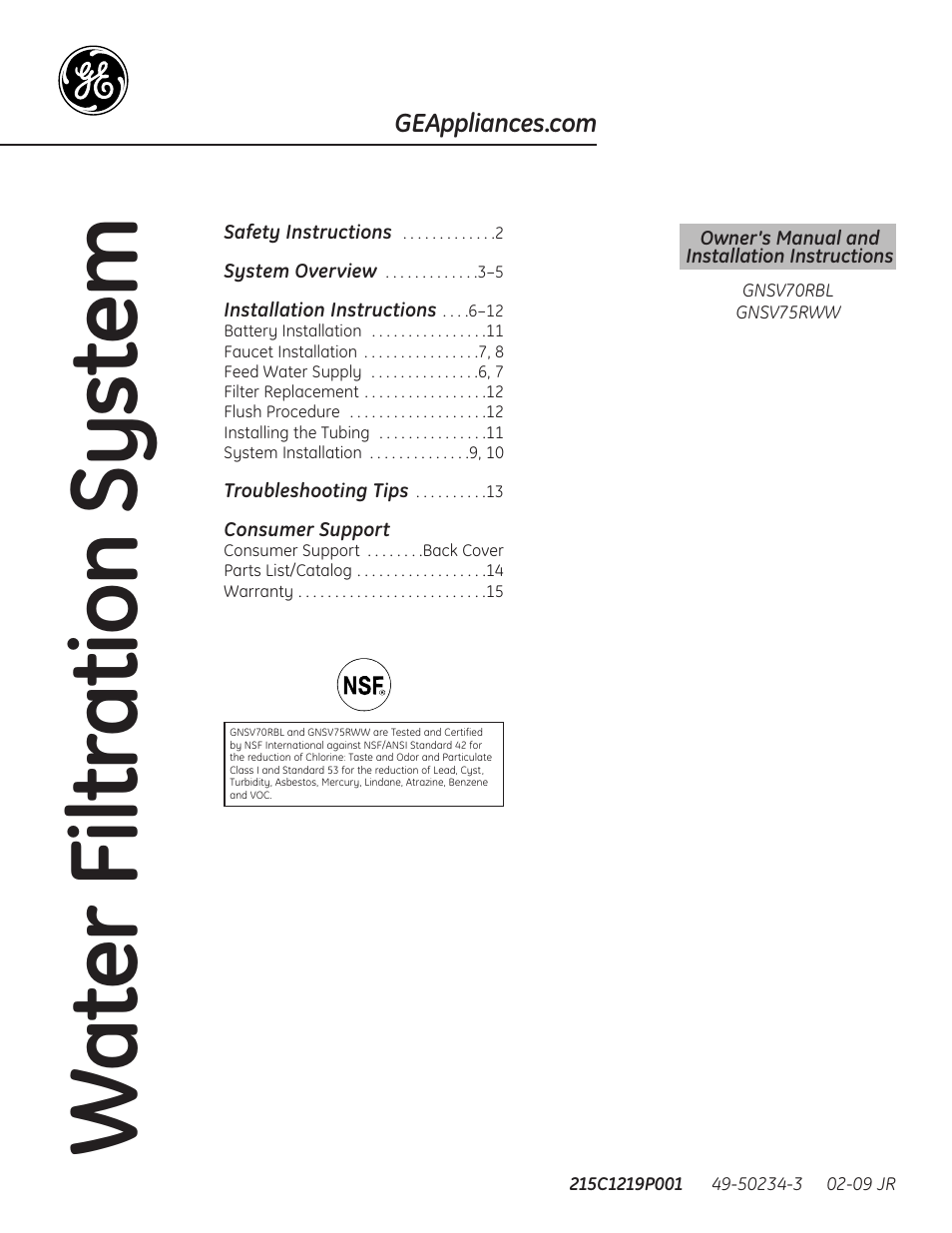 GE GNSV70RBL User Manual | 16 pages